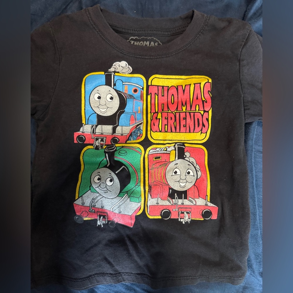 Thomas & Friends Black Tee with Colorful Train Panels